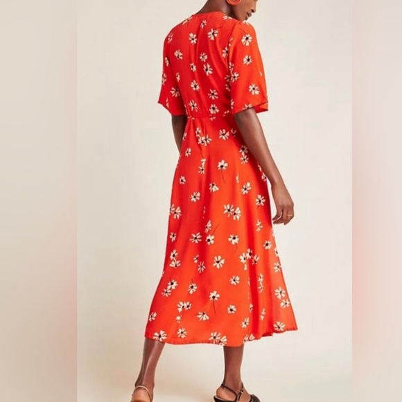 Faithfull the Brand x Anthropologie Riviera Bright Red Floral Wrap Dress XS - Picture 2 of 13